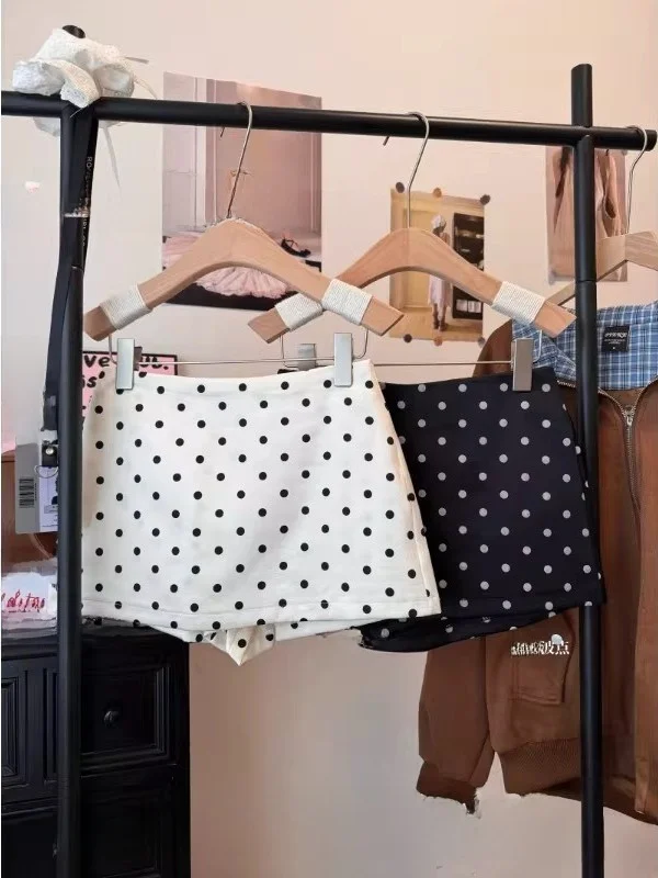 Chic Polka Dot Satin Anti-Light Half Skirt Women's Spring Summer New Slimming Versatile A-Line Short Skirt Casual High Waist