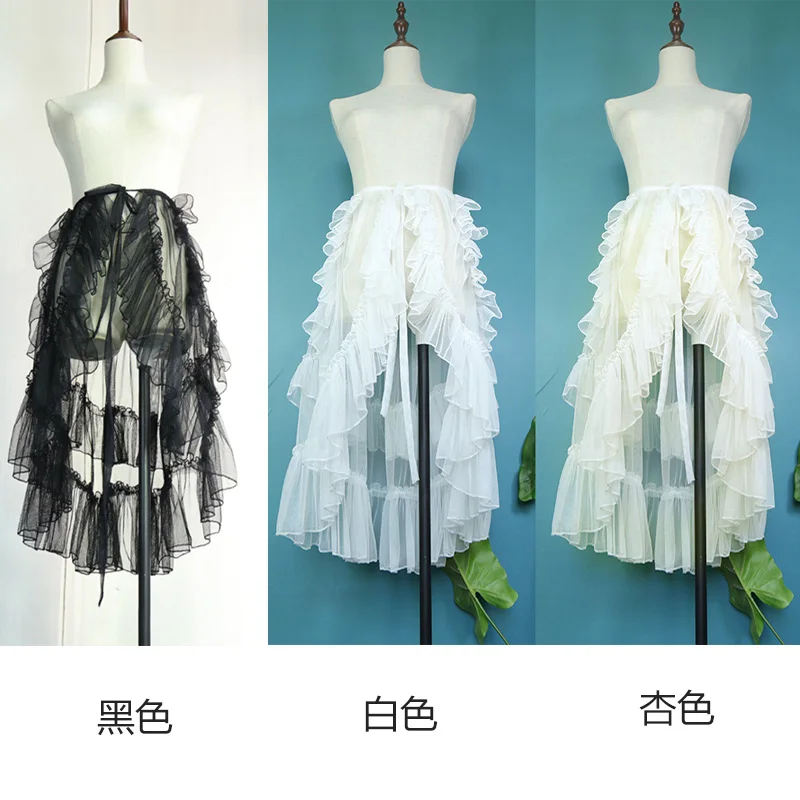 Dophee Sposa di lusso Garza da sposa Overskirts Prospettiva Increspature asimmetriche Vita alta Abiti Lolita Gonne da fata a rete medio-lunghe