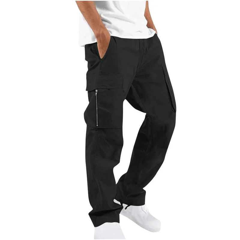 spring autumn Wearable New men cargo Pants Drawstring sports Multi Pocket Men's sweatpants Quick drying solid color men trousers