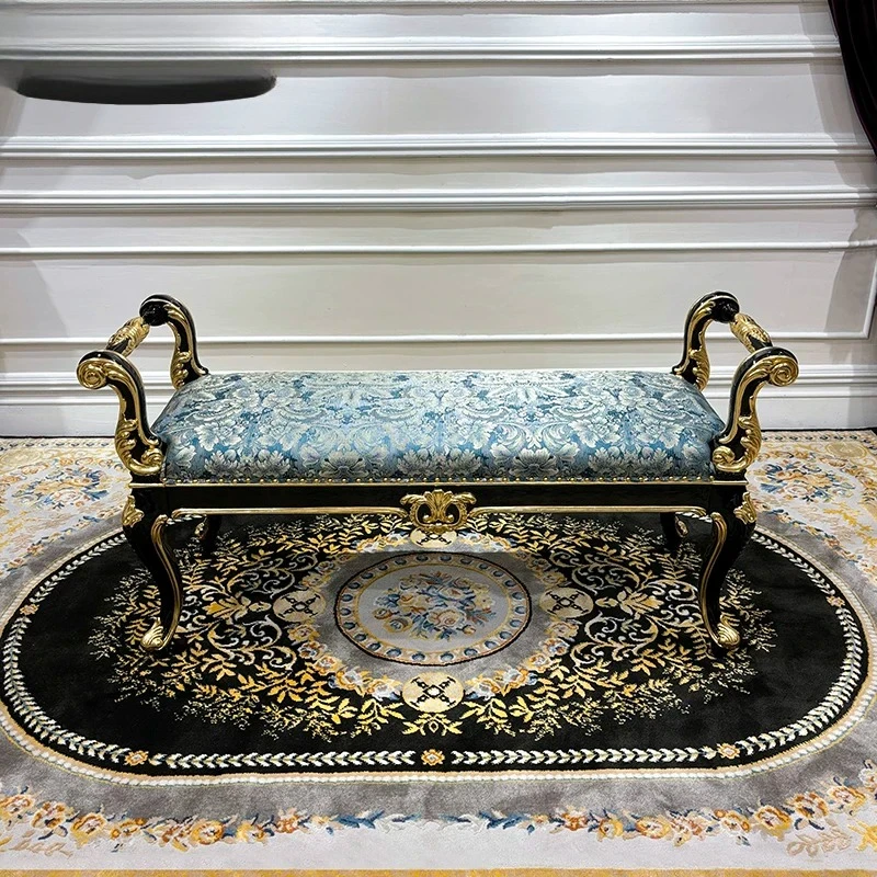 French court bedside stool, European luxury fabric embroidered concubine stool, solid wood bench, bedside sofa stool