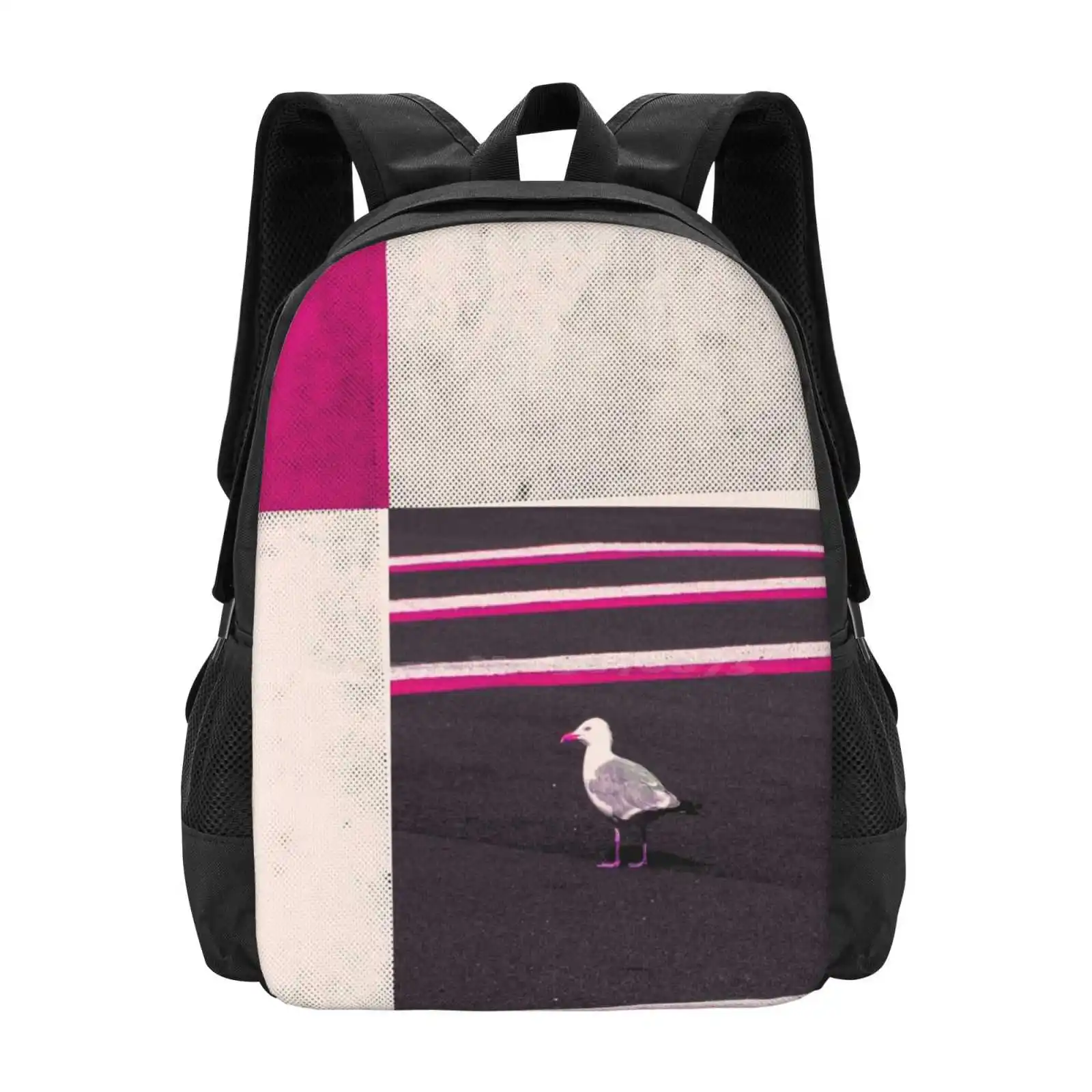 Seagull Pattern Design Bagpack School Bags Seagull Pattern Asphalt Concrete Bird Ferry Abstract Artistic Minimal Contrast Pink