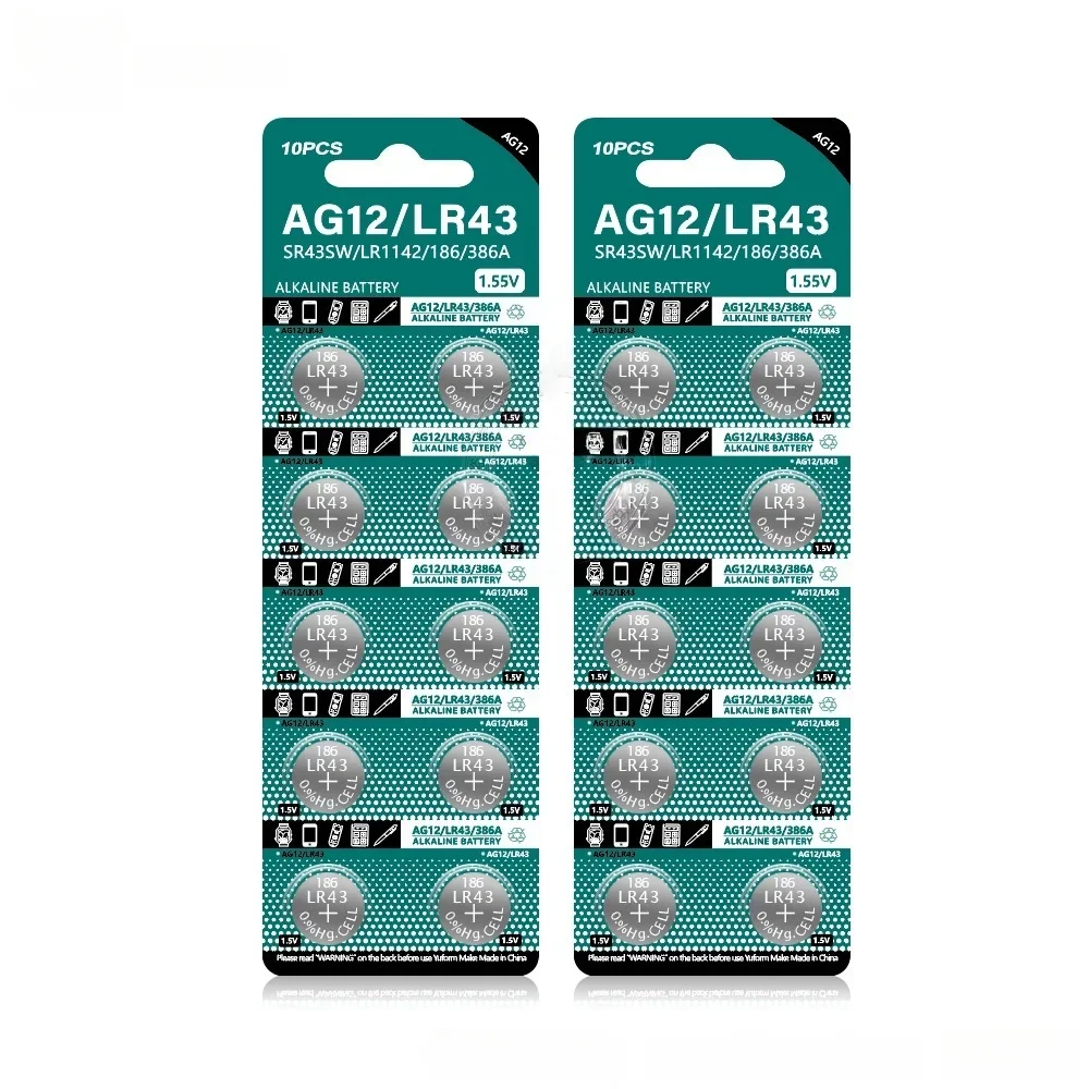 Button Cell Battery AG12 LR43 1.55V 301 386 L1142 10-50PCS Replacement for Watch Remote Control, Long Lasting Power