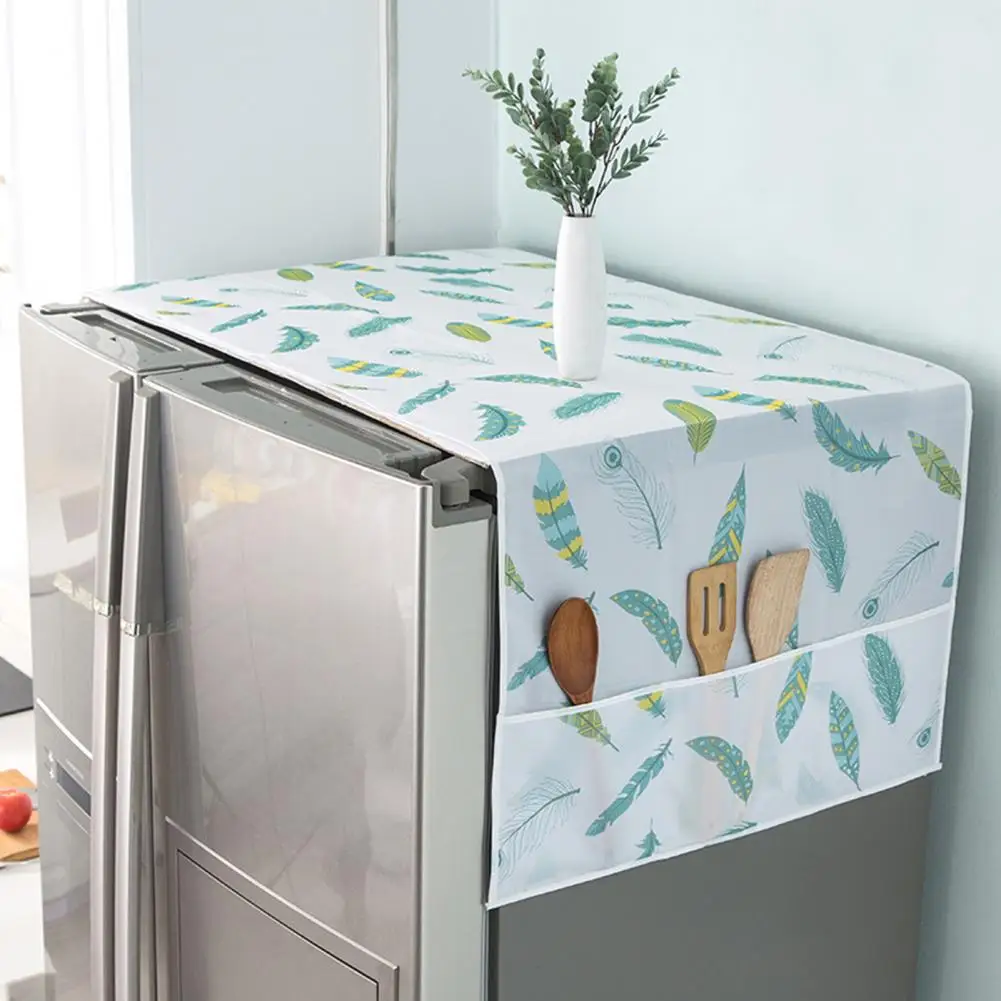 Refrigerator Cover Creative Folding Refrigerator Top Cover Creative Feather Printing Fridge Dust Cover Home Supplies