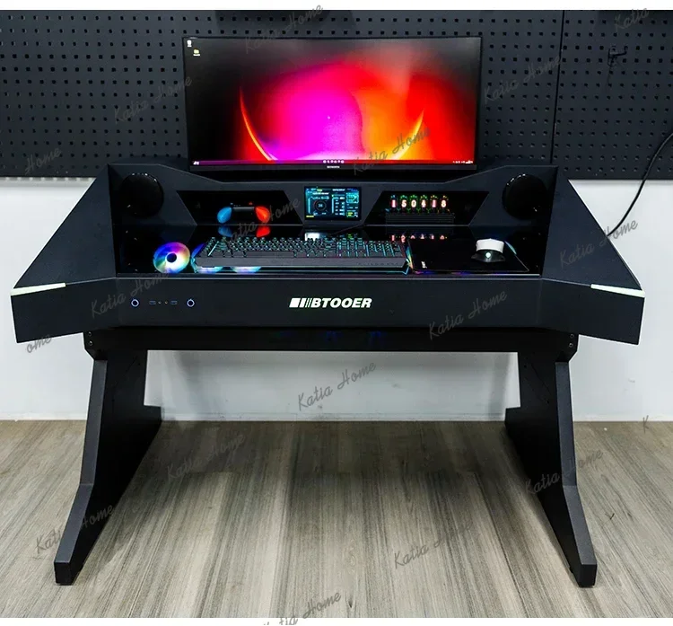 Computer chassis integrated table  transparent water-cooled large chassis high-end cool special-shaped computer desk
