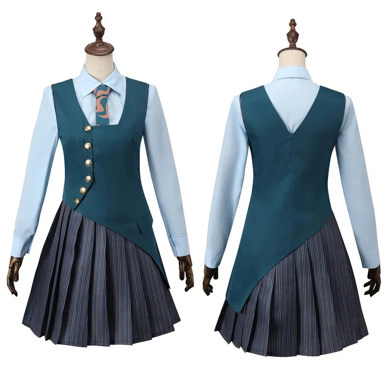 Lili 123Glynda Elphaba школьная форма косплей костюм для женщин и девочек синяя рубашка зеленое пальто с платьем наряд Хэллоуин Рождество