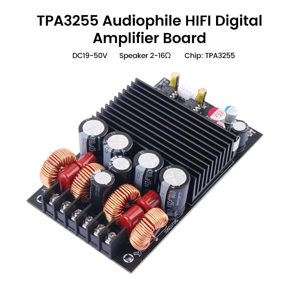 DC19-50V 300W+300W Bluetooth Power Amplifier Module TPA3255 Chip 2.0 Channel with Treble and Bass Adjustment