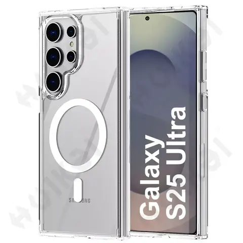 삼성 갤럭시 S25 S24 S23 울트라 플러스 FE A56 A36 5G 크리스탈 클리어 보호용 마그네틱 케이스 Magsafe 투명 커버 포함