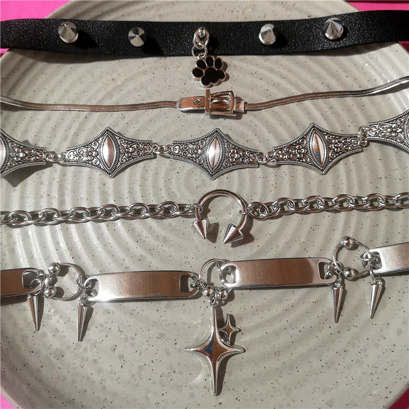 Punk Star Spiked Metal Chain Choker Halskette für Damen und Herren, Gothic Harajuku, personalisierte Halsdekoration, Statement Grunge Schmuck