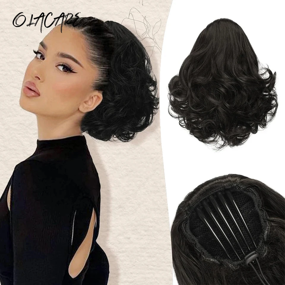 OLA Synthetic Ponytail Claw Clip Ponytail Extensions Short Curly Ponytail Natural Wig Ponytail Ladies Ponytail Black Hair Clip