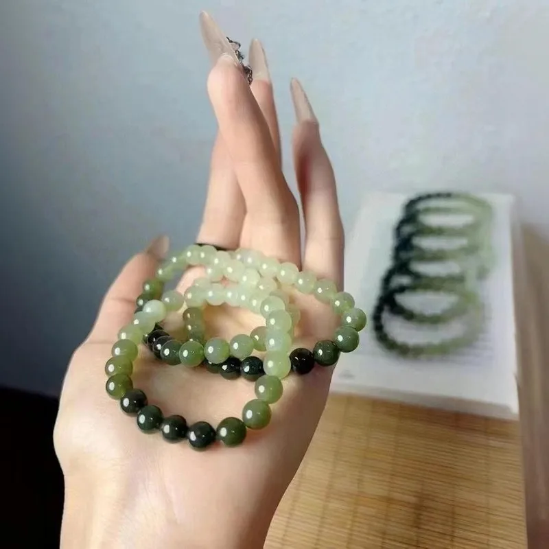 Summer Multi-Color Gradient Hotan Jade Fine Quality Round Bead Bracelet