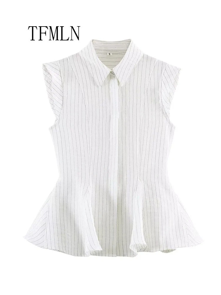 Fashion Striped Blouse Top For Women Summer Summer OL Lapel Sleeveless Single Breasted Shirt Summer Unique Elegant Causal Shirt view 2