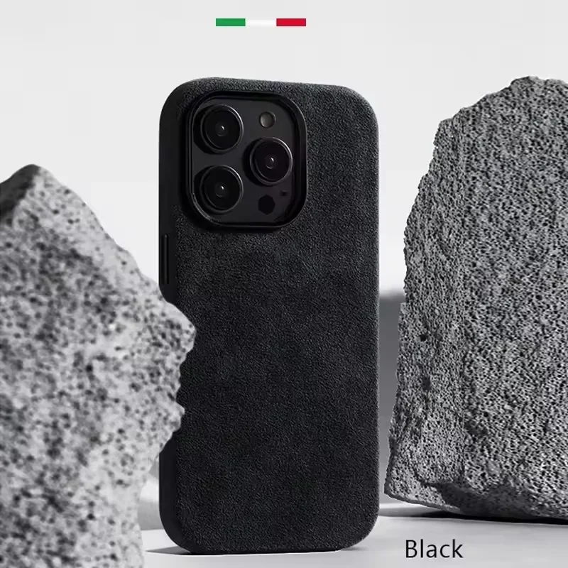 Italiaanse Flip Fur Magnetische Case voor iPhone 16 15 Pro Max 17 Magnetische Telefoonhoes Luxe Supercar Suède Lederen Achterkant Hoesjes Ins Shell