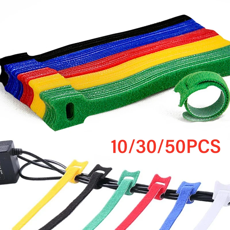 10/30/50pcs Releasable Cable Ties Colored Plastics Reusable Cable ties Nylon Loop Wrap Zip Bundle Ties T-type Cables Ties Wire