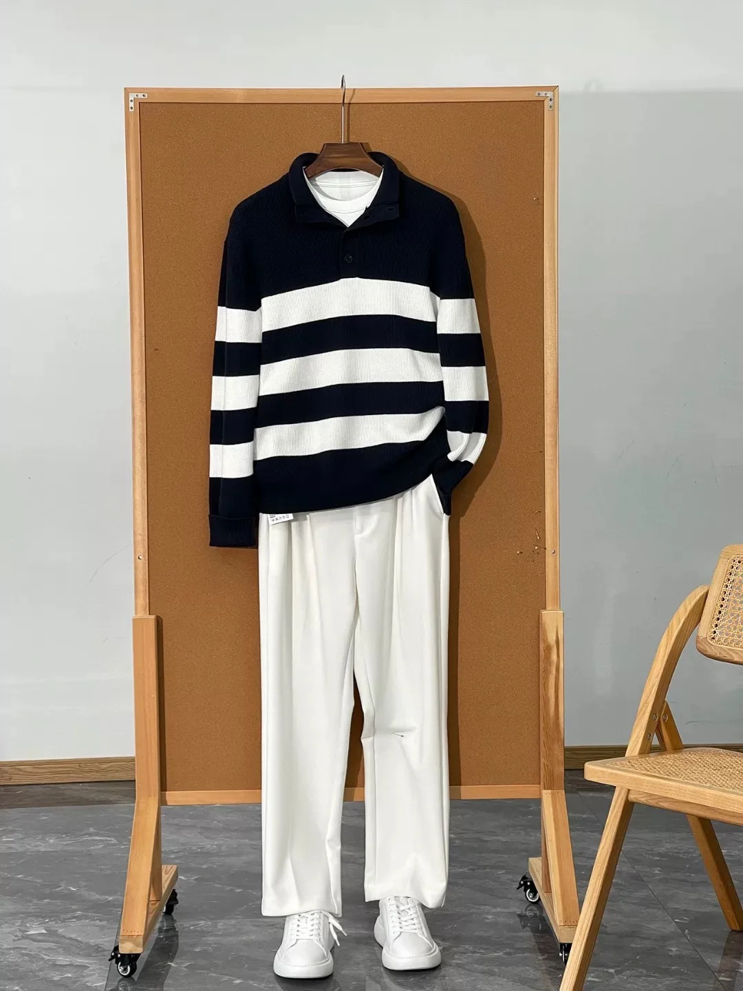 

Pure Cotton Men's Knitted Sweater Stand Collar Casual Off-oulder Autumn Winter Faion Loose Fit Ci Walk Commute Casual