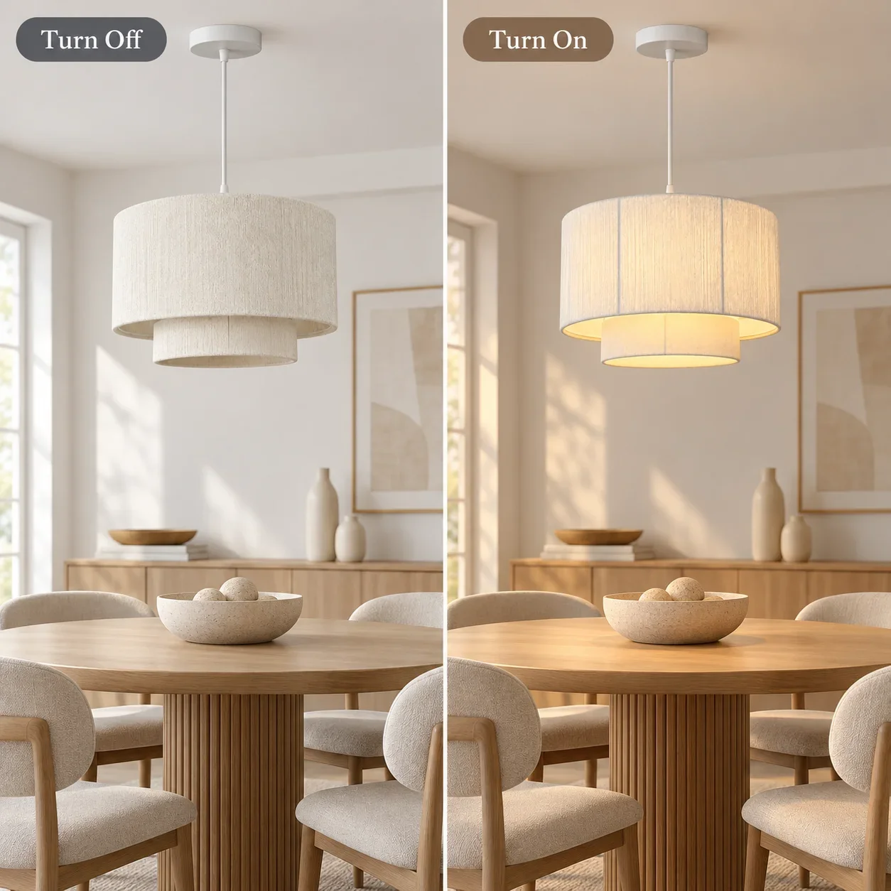 JOYINLED 40cm Cotton Rope 2-Tier Pendant Lamp, Woven Textured Hanging Ceiling Light, Adjustable Suspension Light for Room Decor