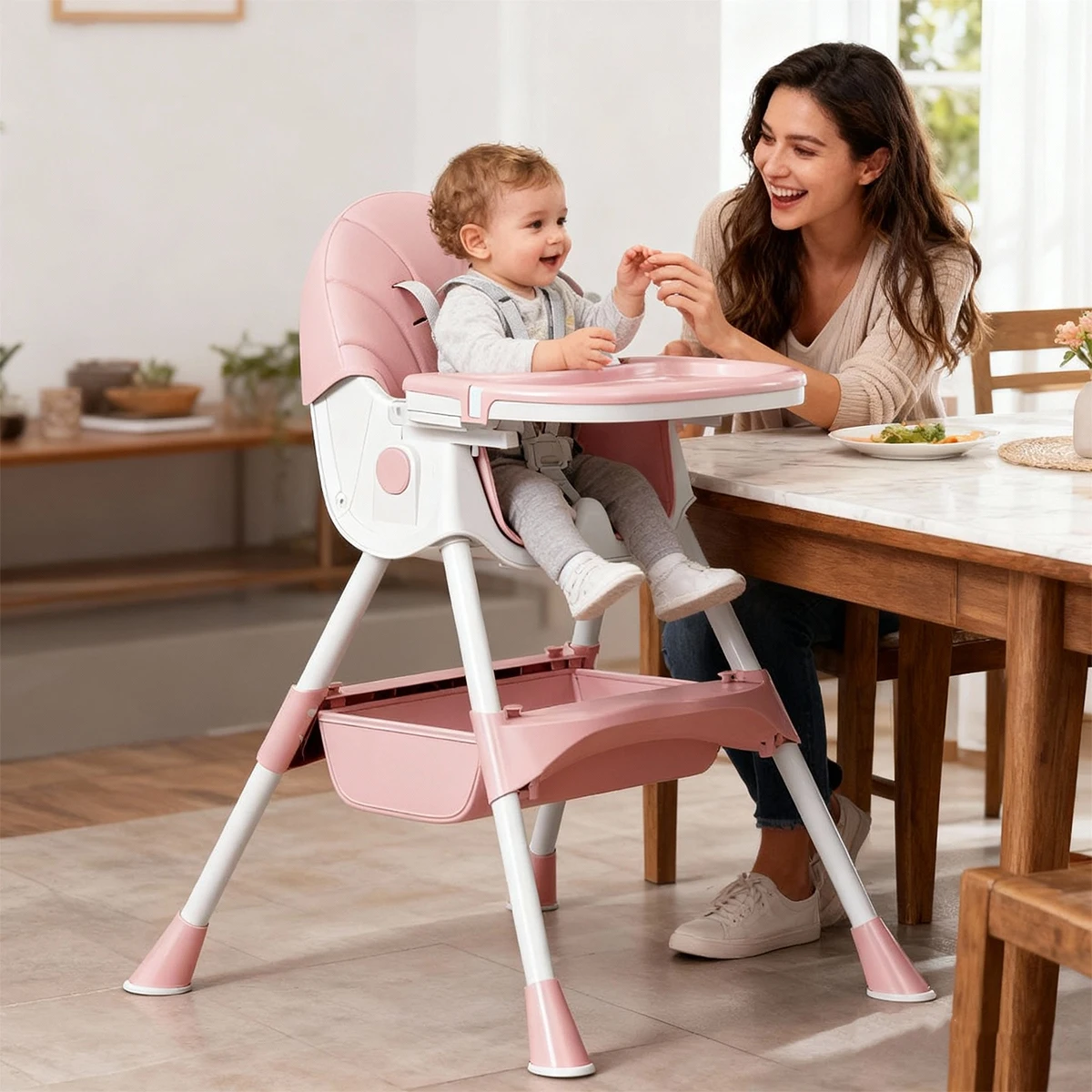 

Foldable Baby High Chair, suitable for 6 to 36 months, Adjustable baby dining chair, easy to clean, portable camping chair