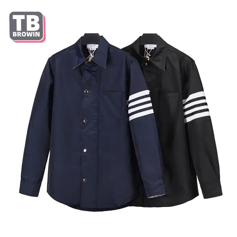 TB men\'s new jacket brand Luxury Korean version four-bar Thom same yarn-dyed lapel casual zip slim coat