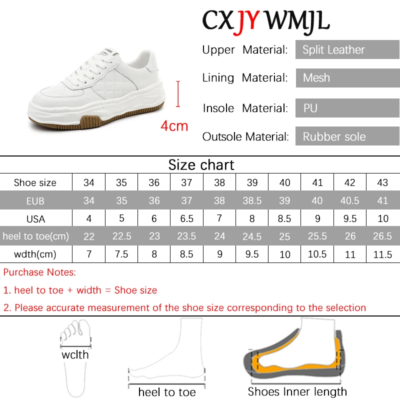 CXJYWMJL Genuine Leather Women Platform Sneakers Autumn Casual Vulcanized Shoes Ladies Thick Bottom Sports White Skate Shoes