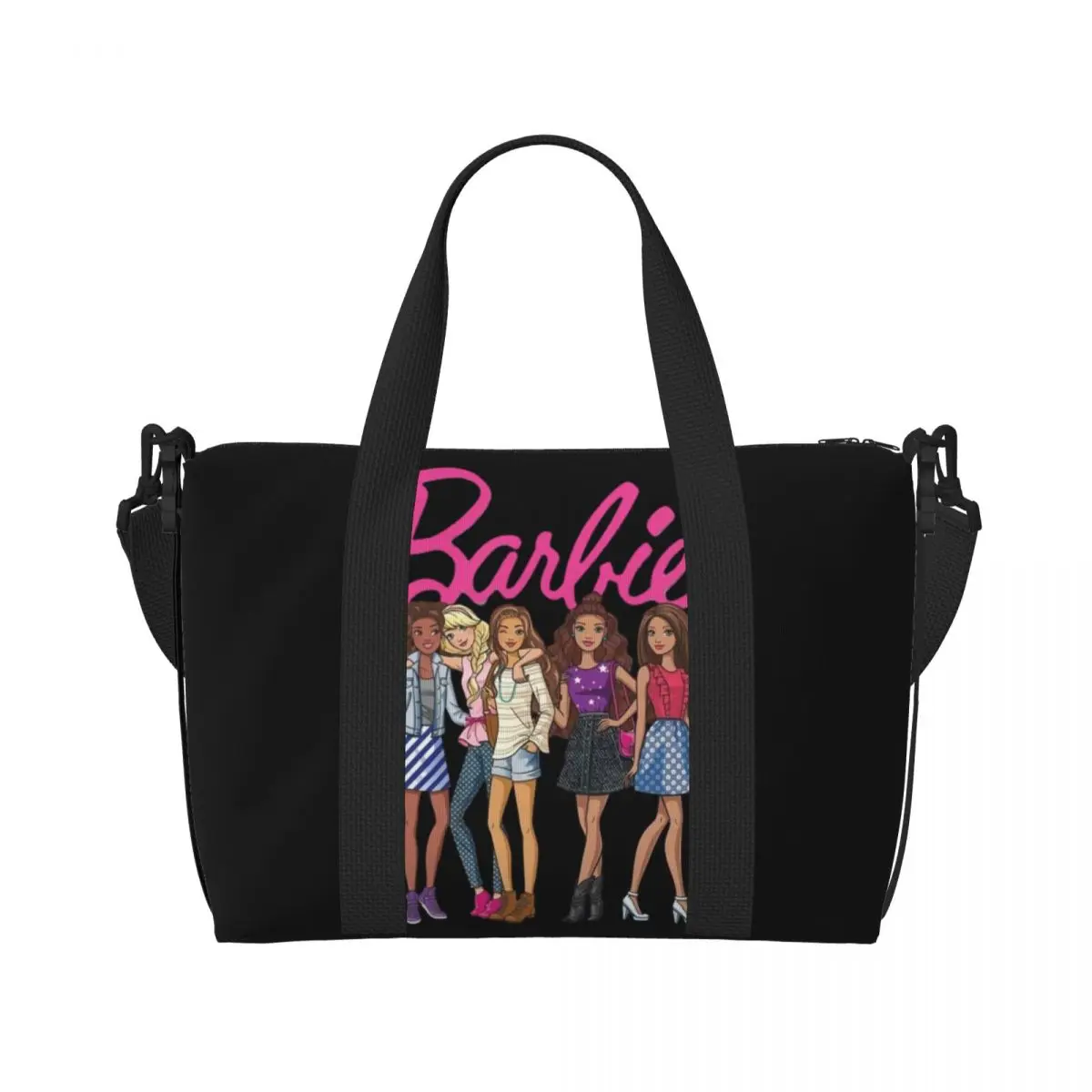 Custom Large Barbie Cartoon Petal Graphic Tote Bag Women Shopper Shoulder Gym Beach Travel Bag