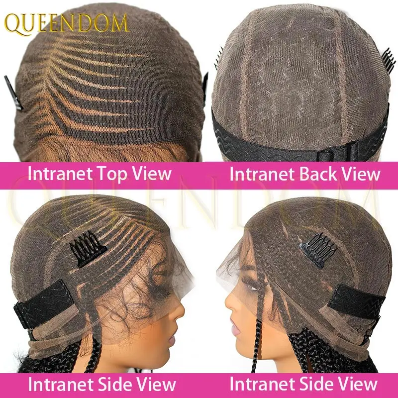 Peruki syntetyczne z pełną koronką, z przedziałkiem bocznym, w stylu Goddess Box Braid z baby hair, imitujące dredy faux locs i cornrow, dla czarnoskórych kobiet, 36 cali.