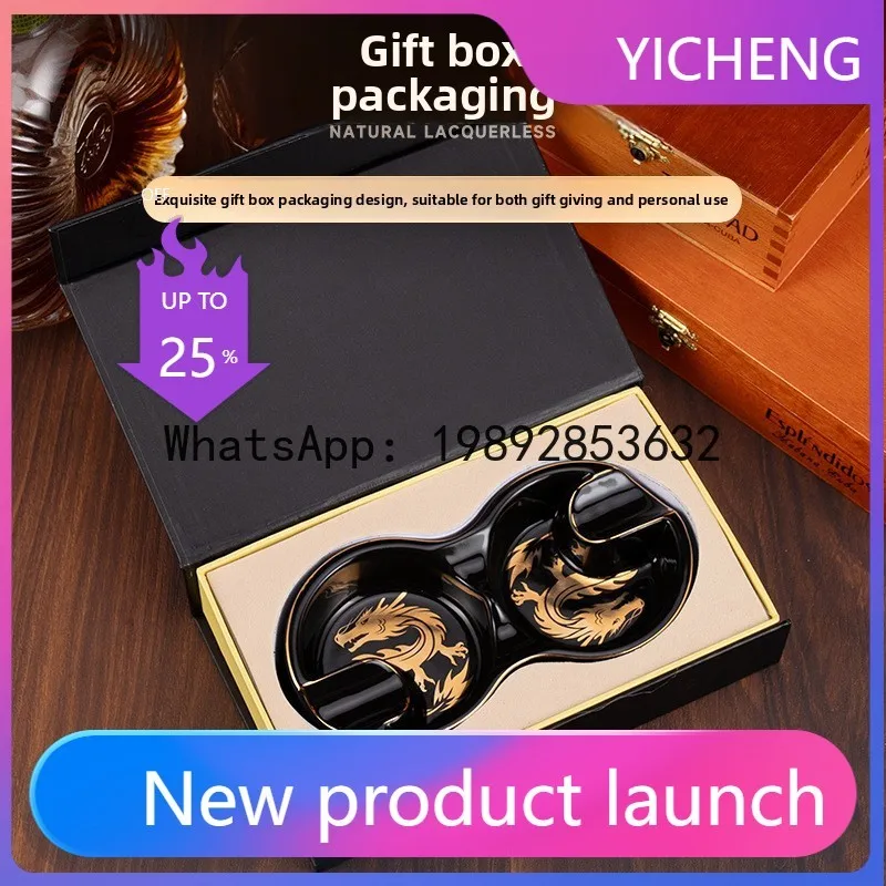 Yhg cigar ashtray creative year of the dragon 8-shaped double smoke slot ceramic portable retro cigar ashtray