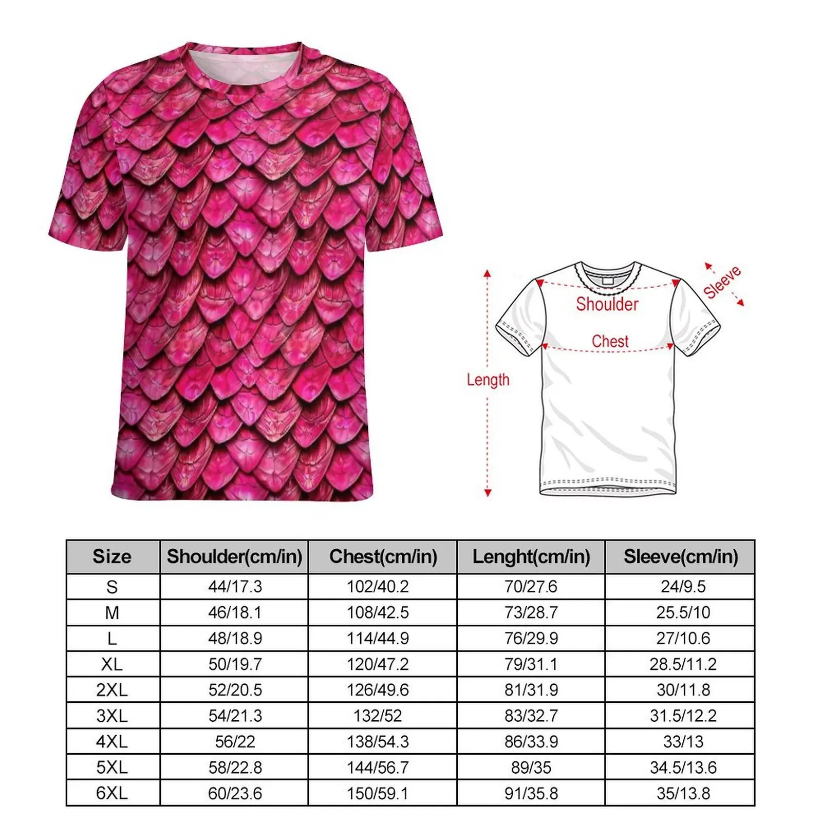 Mens Pink Dragon Scale Print T-Shirt  Trendy T Shirts Short-Sleeved Pattern Tops Wholesale Summer Streetwear Big Size Clothes