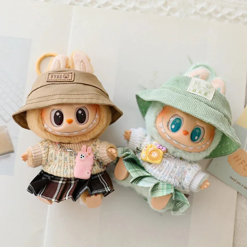 17cm Mini Plush Doll'S Clothes Outfit Accessories For Labubu v1/v2 Doll Soft Knitted Sweater Suit Sitting Party Dress Set