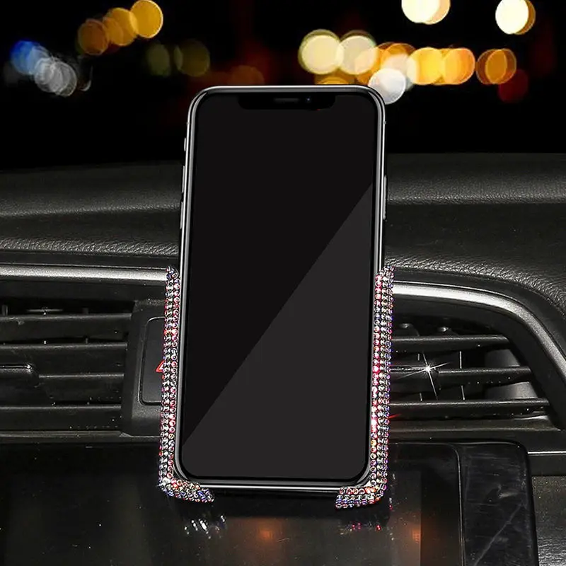 Bling Car Phone Holder Rhinestones Air Vent Smartphone Support Crystal Diamond Phone Clip Car Interior Accessories for Women