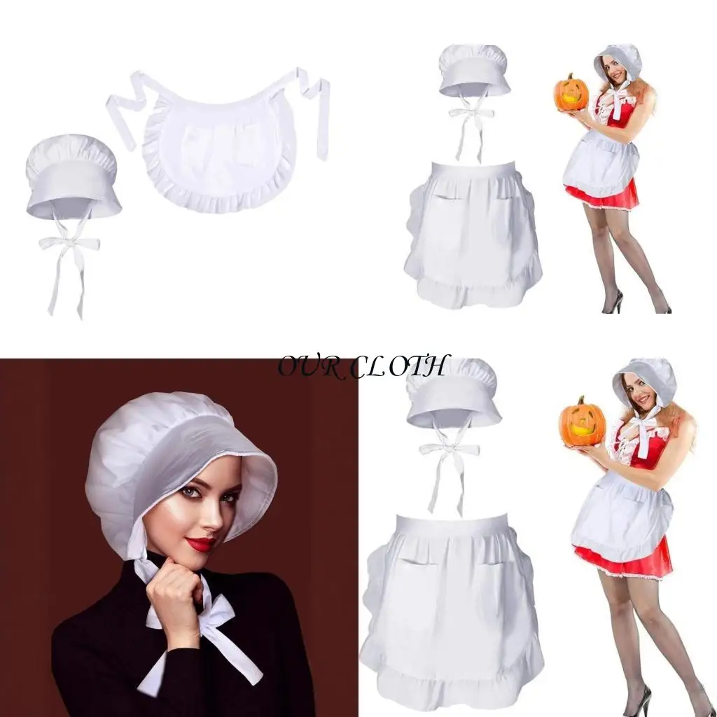 

Colonial Costume Pioneers Girl Costume Accessories Colonial Caps Ruffle Maid Waitress Apron Maid Revolutionary Cosplay Y1AC