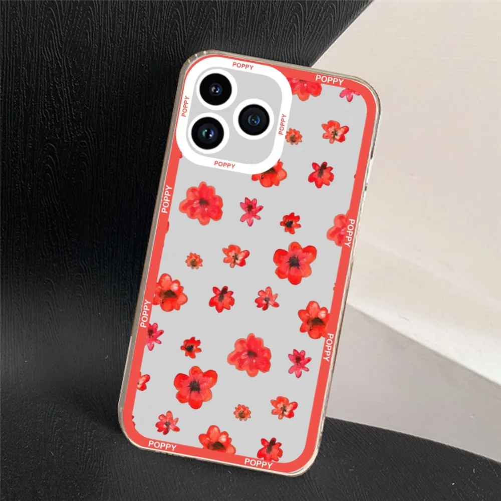 Poppies Art Flowers Phone Case For iPhone 11 12 Mini 13 14 15 Pro Max Transparent Shell image 5