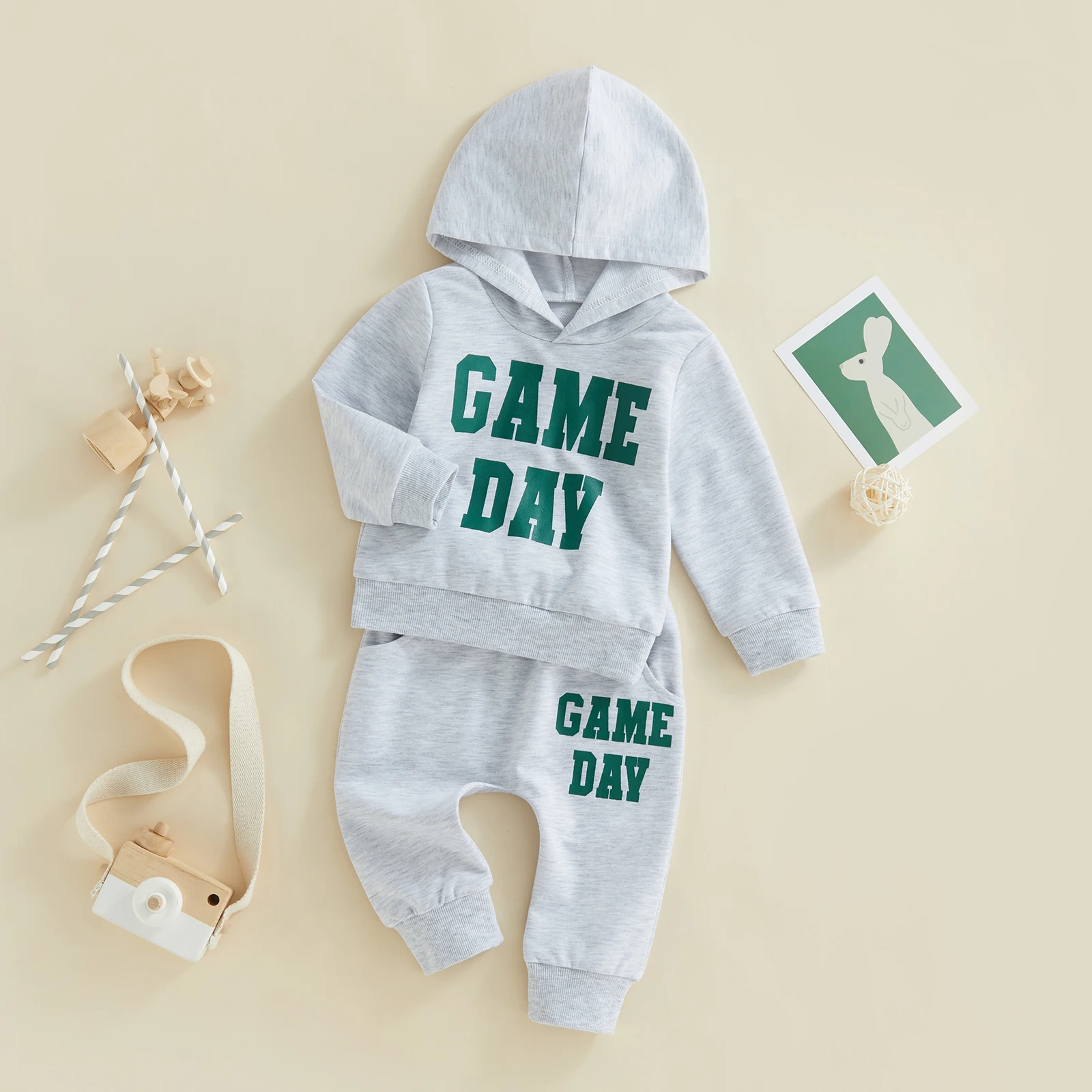 Toddler Baby Girls Boys Clothing Letter Pattern 2 Pieces Tracksuits Long Sleeve Hoodies Drawstring Elastic Waist Long Pants