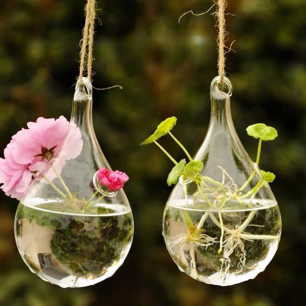 Kreative hängende Glasvase, transparente Hydrokultur-Pflanzenvasen, Hochzeit, Heimdekoration, tropfenförmige Vase, Gartenbedarf