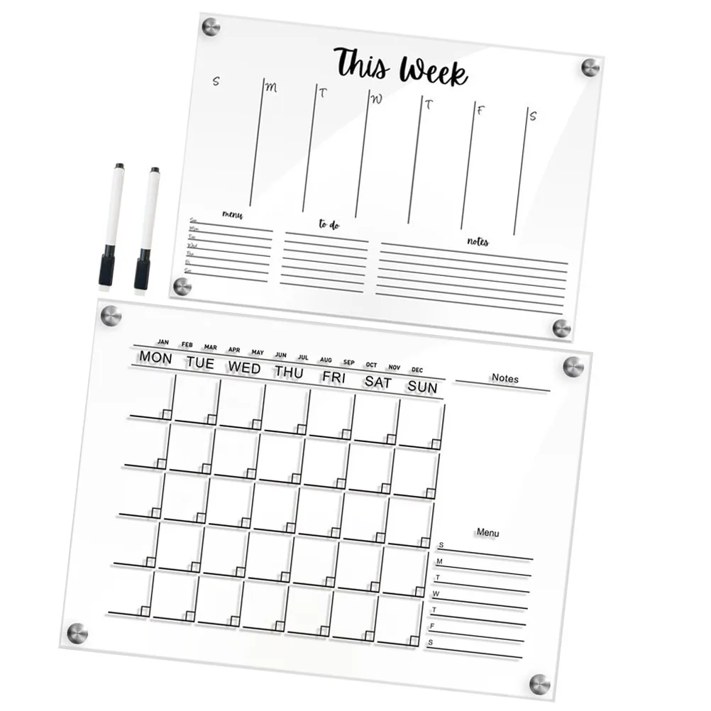 2 juegos de tablero de notas de borrado en seco acrílico transparente para oficina, hogar, cocina, cumpleaños, boda, tableros de notas creativos