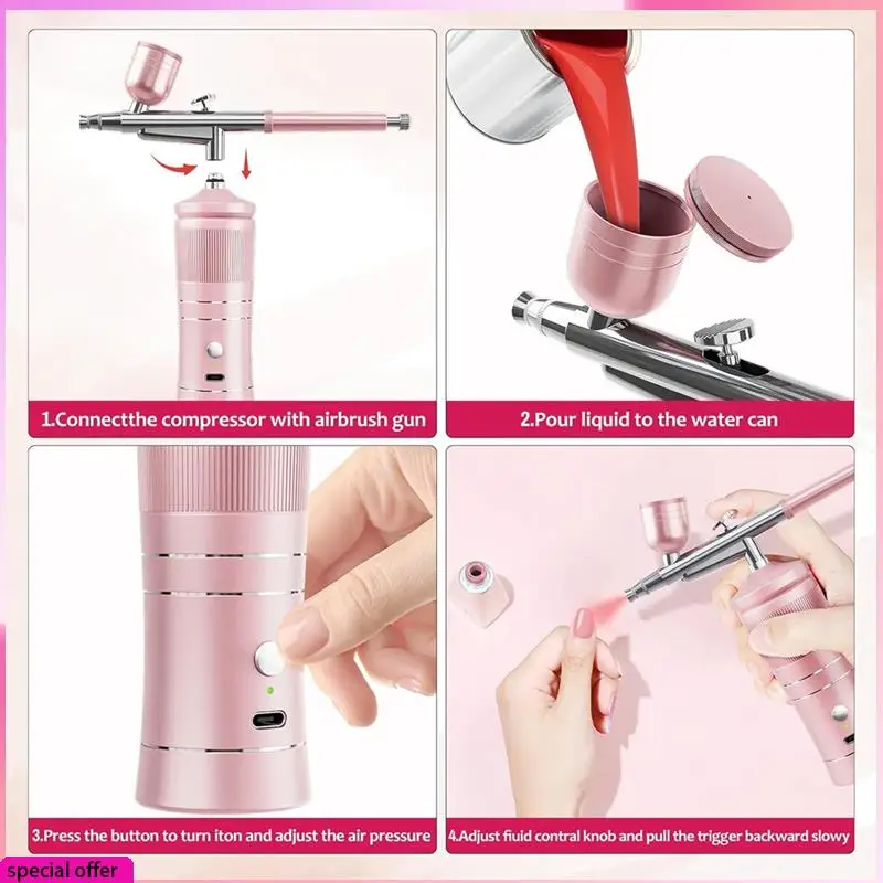 

A64Z Airbrush Kit With Compressor, 48PSI High Pressure Air Brush Kit With 0.3/0.5Mm Nozzle And Cleaning Brush Set