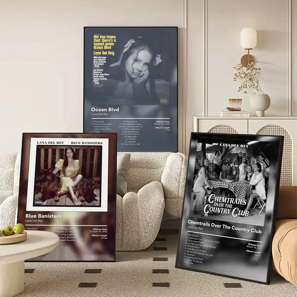 L-Lana D-Del R-Rey Poster Waterproof Self-Stick Wall Art Stickers, Removable Wall Decor for Living Room and Bedroom