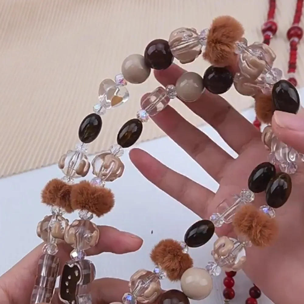 

Универсальный ремешок для телефона через плечо с бусинами и бантом, подвесной ремешок для мобильного телефона с медведем, длинные шейные ремни для телефона, подвесной чехол для телефона