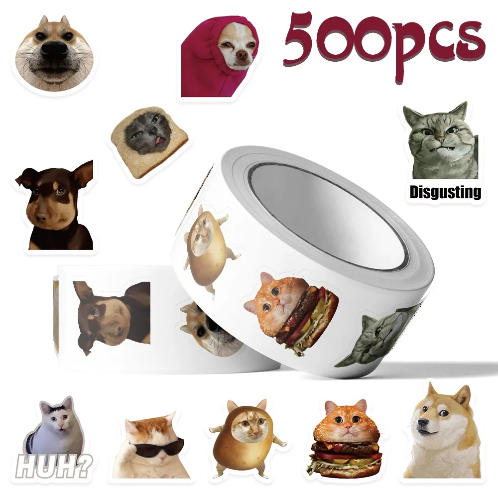 500pcs Cute Animal Cat Dog Stickers Roll Funny MEME Sealing Sticker DIY Suitcase Laptop Stationery Phone Decoration Decals Gift