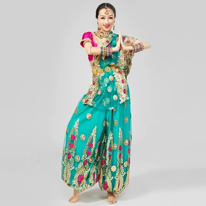 Vêtements de danse indienne personnalisés, ensemble de pantalons, bandeau brodé en dentelle avec pompon, costume de spectacle de danse du ventre sur scène pour réunion annuelle