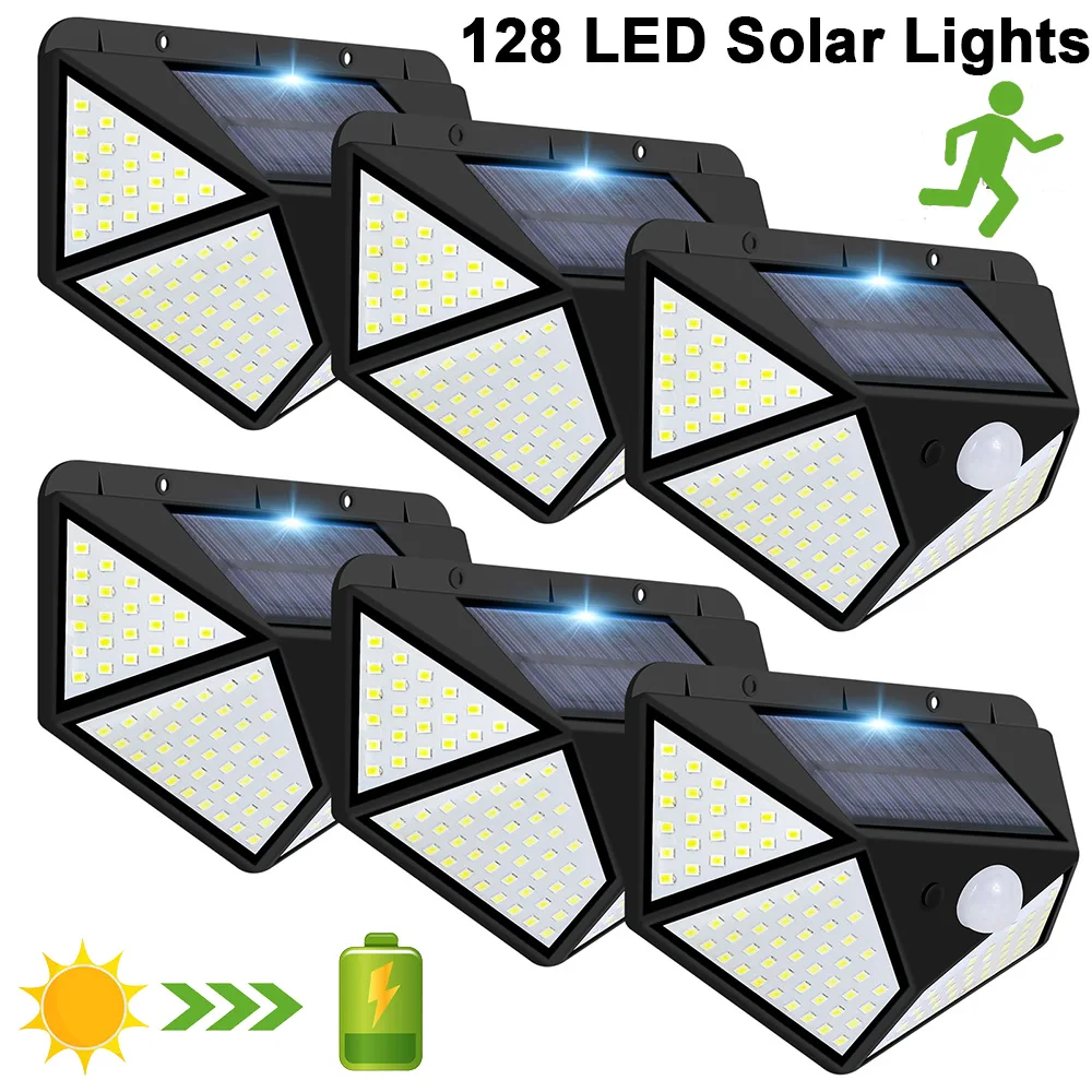 

1-6Pcs 128 LED Solar Lights Outdoor Solar Motion Sensor Security Wall Lights IP65 Waterproof Sunlight Garden Patio Street Lamp