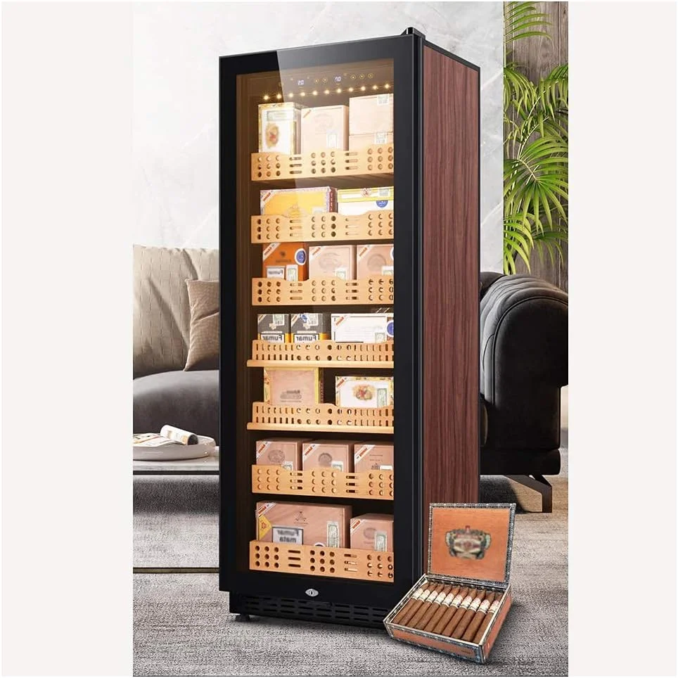 Spanish Cedar Wood Custom Color Compressor 1500 Big Cigar Cabinet with Glass Door Led Light