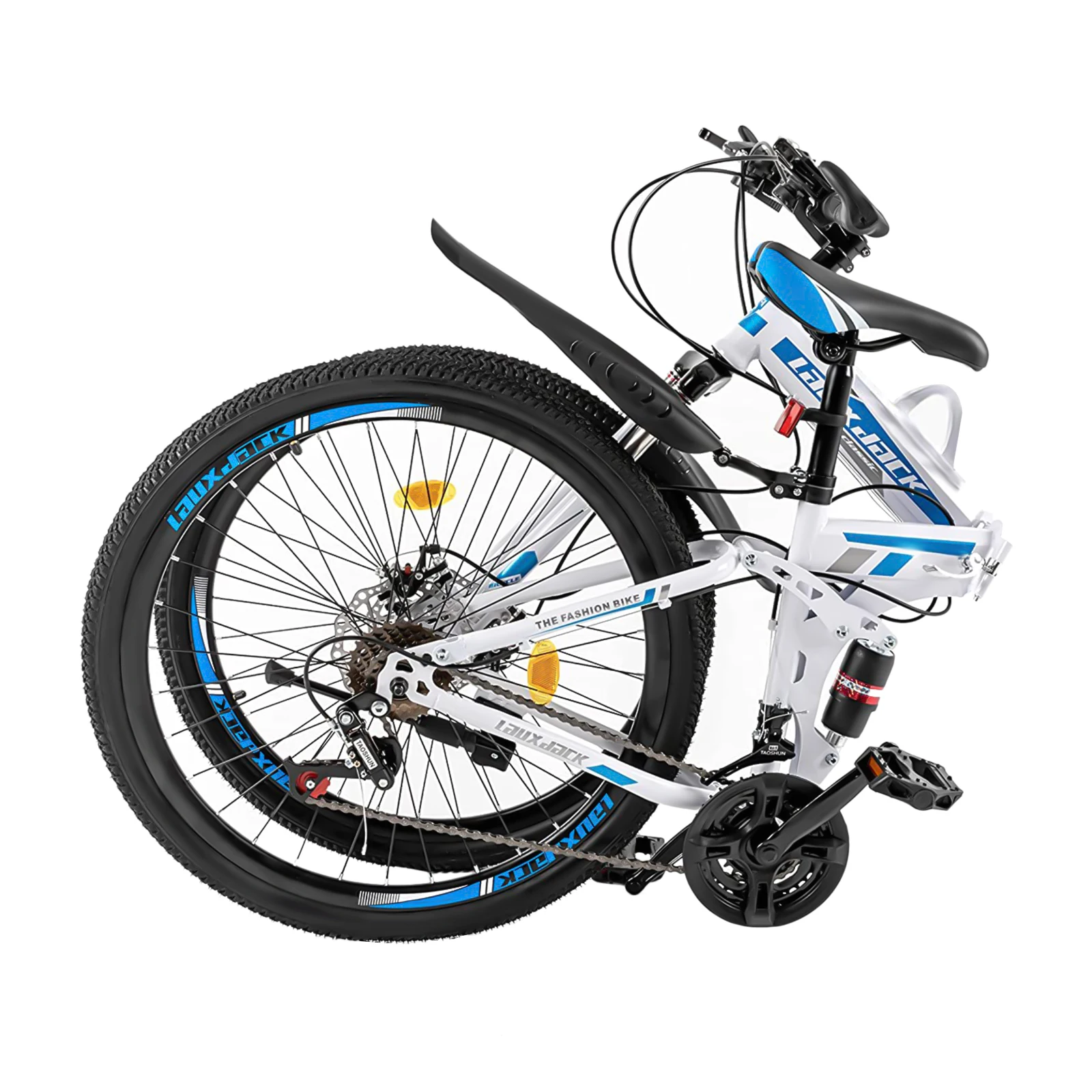 Top Speed Folding Mountain Bicycle 26 Inch Blue and White with 21 Different Speeds Anti-Slip Armrest