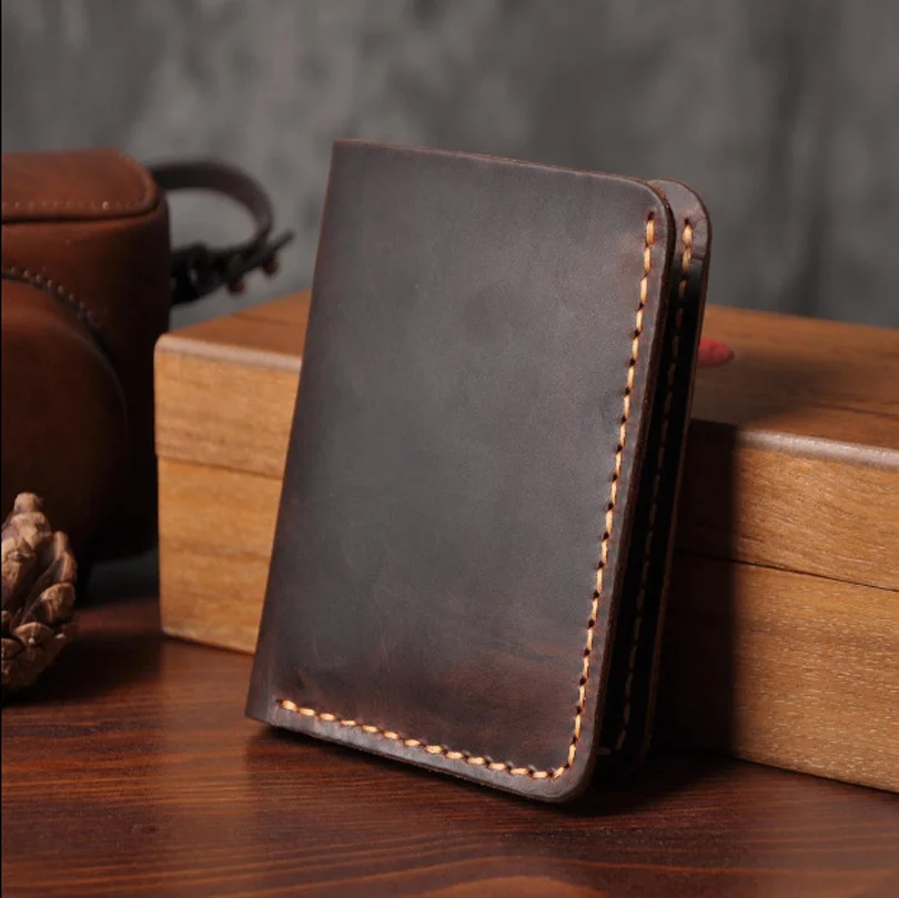 Vintage Crazy Handmade horse Genuine Leather Wallet Men Purse Clutch Bag Male purse Money Clips bag