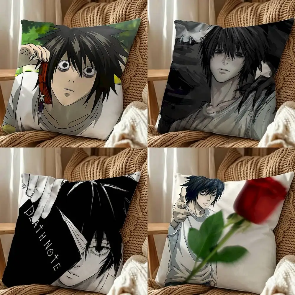 D-Death N-Note L L Lawliet Square Double-Sided Printed Pillow Case Sofa Cushion Cover Bedroom Bedside Decor