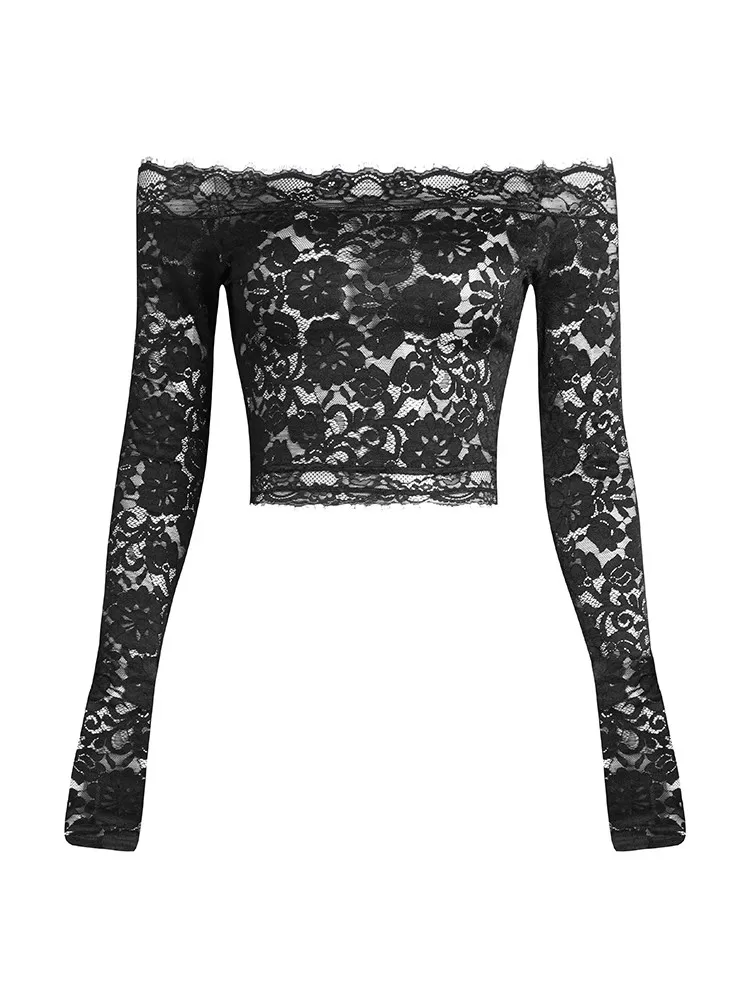 ZYM Latin Dance Lace Top Long Sleeves Ballroom Practice Training Wear Black ZYMdancestyle Retro Lace Top #23100