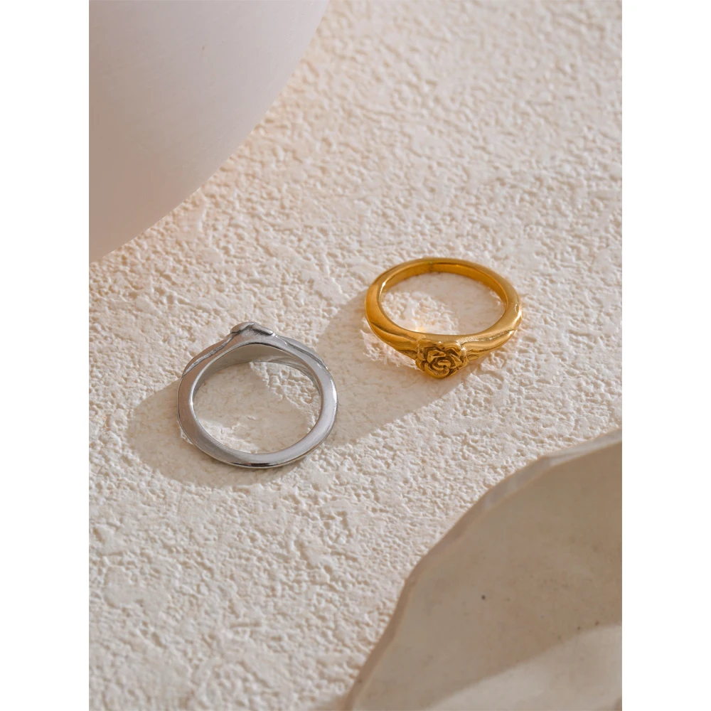 Yhpup 678# Fashion Stainless Steel Rose Flower Women Integrated Ring Gold Silver Color Jewelry Wholesale Accessories Gift