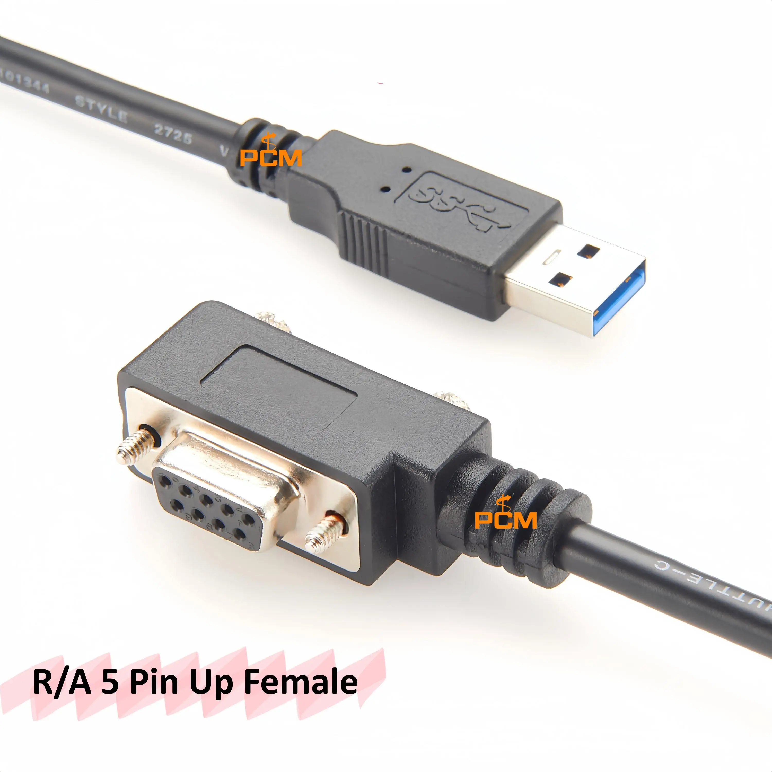 Low Profile Left Angle DB9 RS232 Female to USB Serial Port Cable, USB-A to D-Sub 9Pin RS232 Serial Cable with FTDI FT232RNL Chip