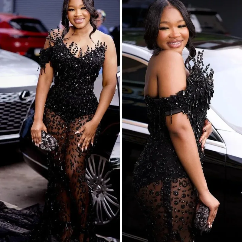 블랙 댄스 파티 드레스 인어 아프리카 아랍어 이브닝 가운 파란색 크리스탈 긴 파티 드레스 생일 드레스 맞춤형