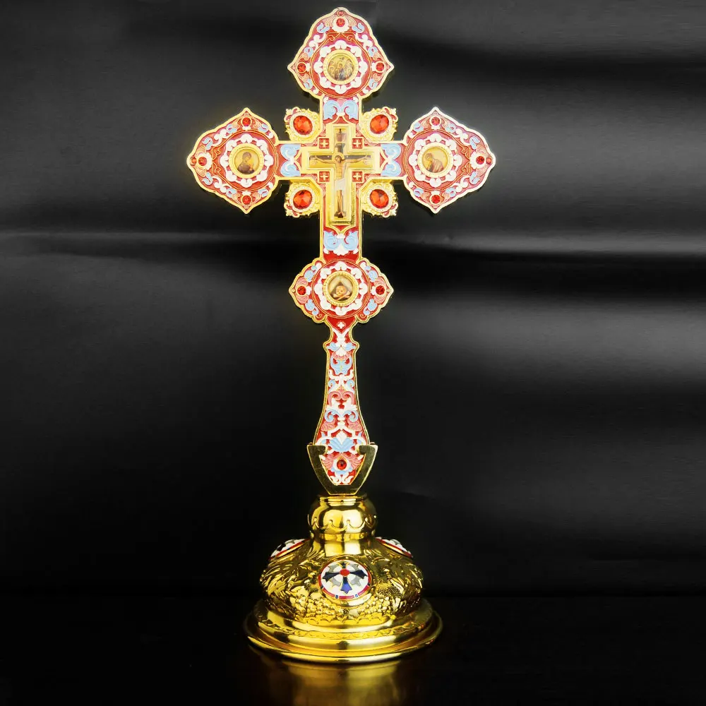 HTISOK Orthodoxes Kreuz Jesus-Kreuz Religiöses Handkreuz aus Zinklegierung, vergoldet, religiöses Geschenk, Familien-Gebets-Eckdekoration – Detail 8