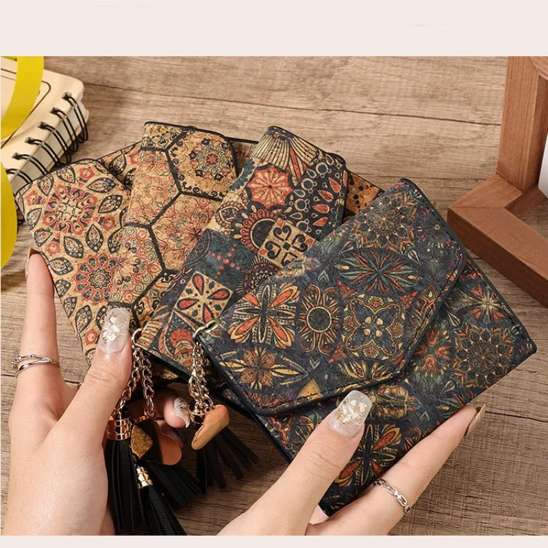 

Креативный женский кошелек в национальном дизайне, кошелек с несколькими позициями для карт, женский маленький пробковый тонкий карман для карт, большой вместительный кошелек для монет