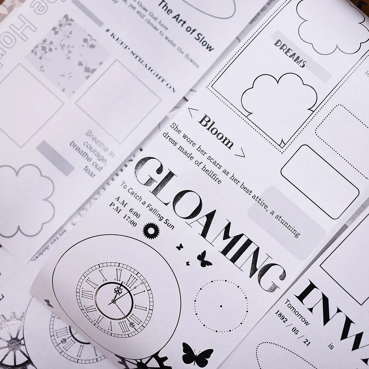 XBJ salt New white wire frame vintage english magazine style typesetting PET die Cut journal tape